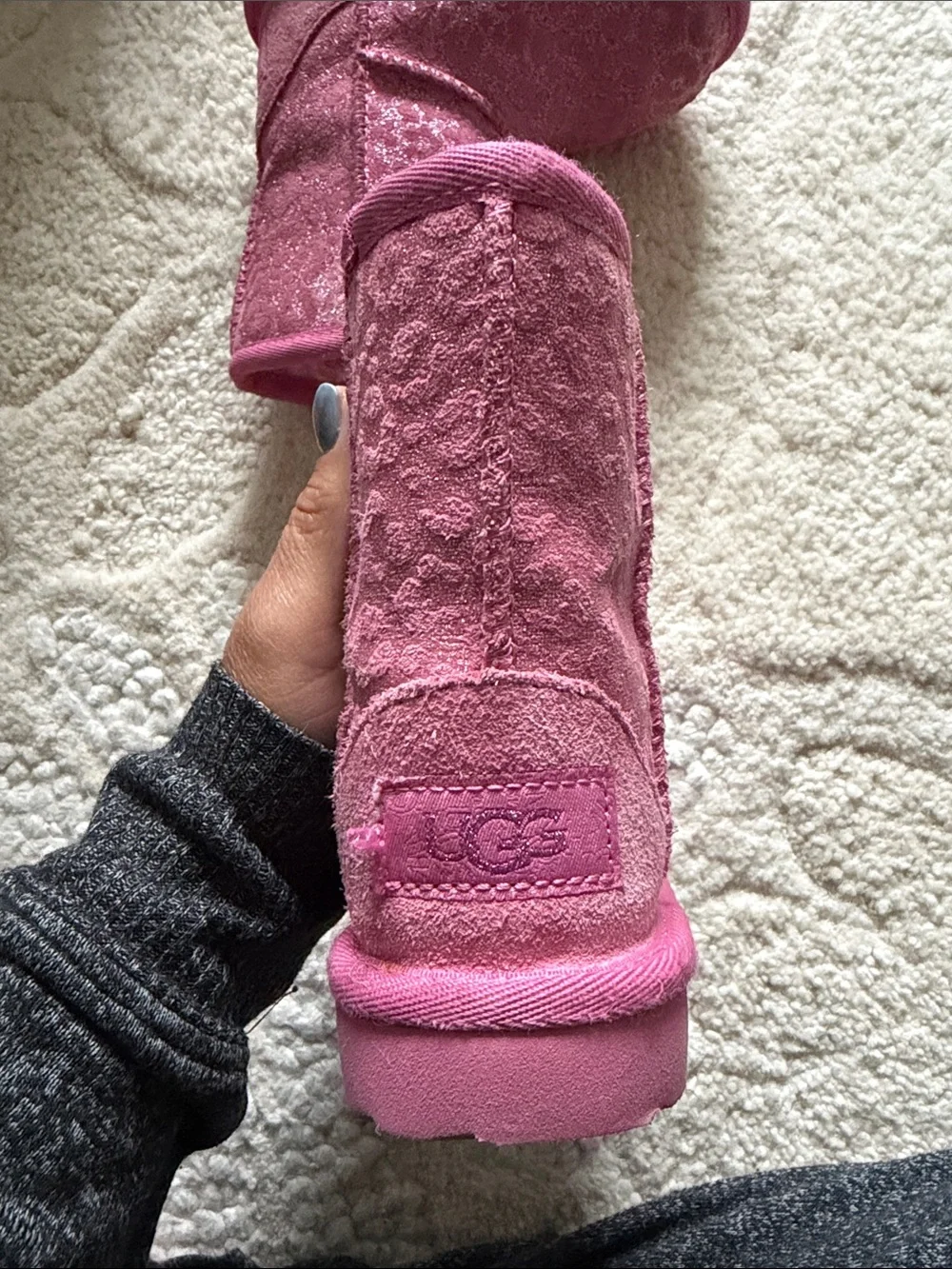 Ugg size 6 Girls Pink Plush Winter Boots
